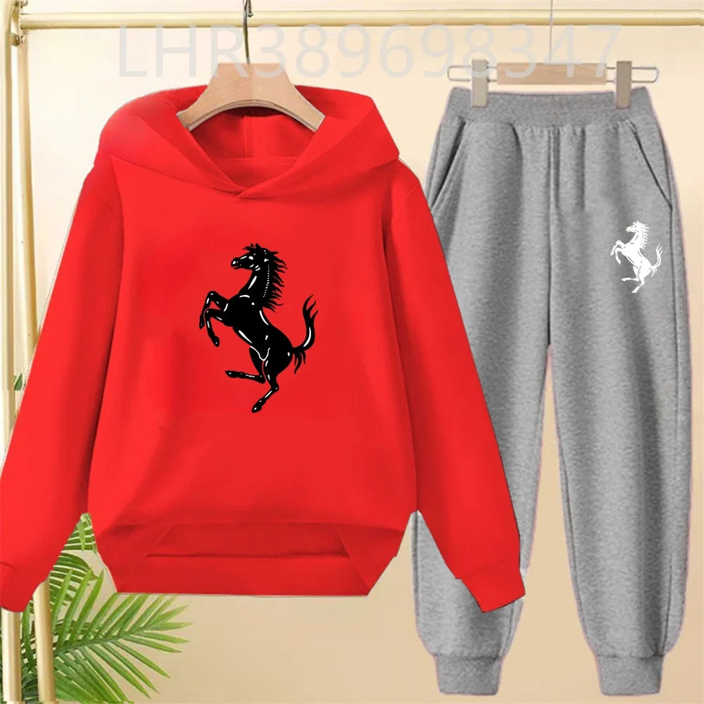 Children's Hoodies Top+Bottom Suit Girls Pink Boy Black Age 3-12 Coat Casual Toddler Long Sleeves Autumn Pegasus Print Clothing