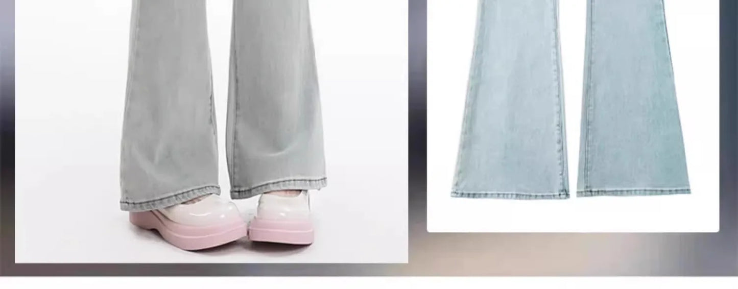 High Waist Bell Bot Denim Jeans Women's Light Color Peach Butt Design Slimming Fitted Floor Length  Hoof Pants