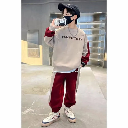 Spring Autumn Boys Cotton Alphabet Workout Sweatshirt+Sweatpant Sets School Kids 2PCS Tracksuit Children Jogger Outfits 7-16 Yrs