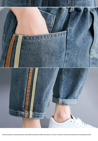 Large Size Artistic Faded Denim Jeans Women's Side Stripe Harlan Long Pants Spring Faion High Waist Regular Thin