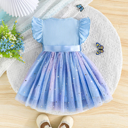 Baby Girl Cute Dress New Summer Toddler Kids Mesh Tutu Dresses Sequin Bow Children Birthday Party Dress Baby Girls Tulle Clothes