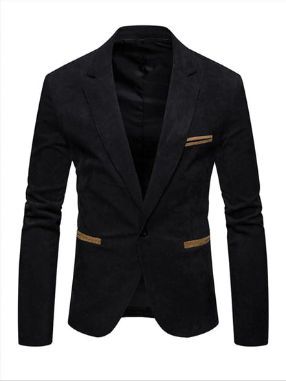 Men's Corduroy Blazer Jacket Medium Thick Business Suit Spring & Fall Season Fitted Design Woven Fabric Style