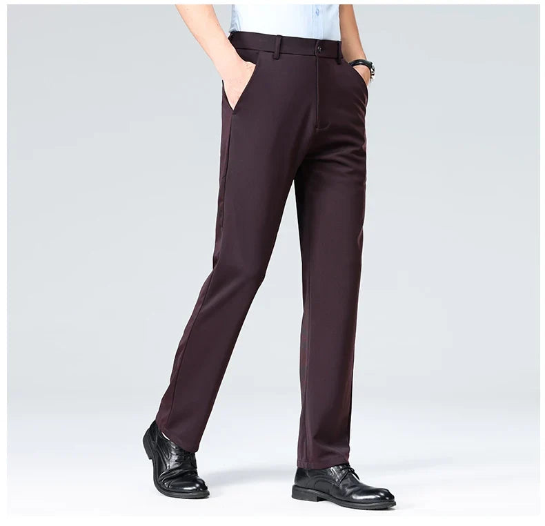 Men Suit Pants Light Thin Elastic Slim Fit Dress Pants Business Solid Casual Straight Leg Trouser Men Clothing Oversize 29-42