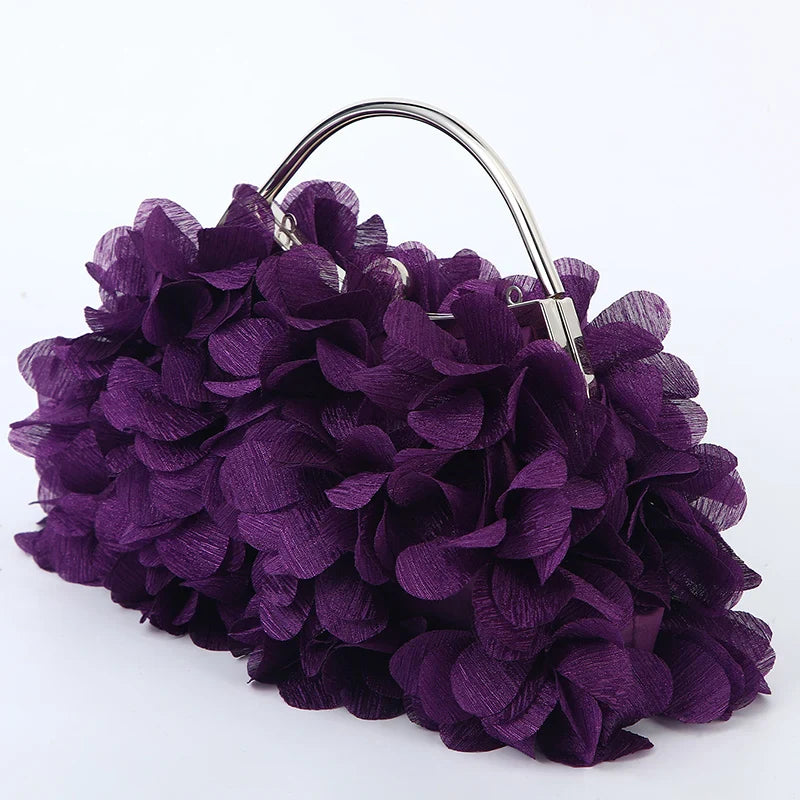 Flower Evening Clutch Purse Sweet Style Floral Wedding Romantic Bridal Handbag Metal Handle Banquet Dinner Dress Bags with Chain