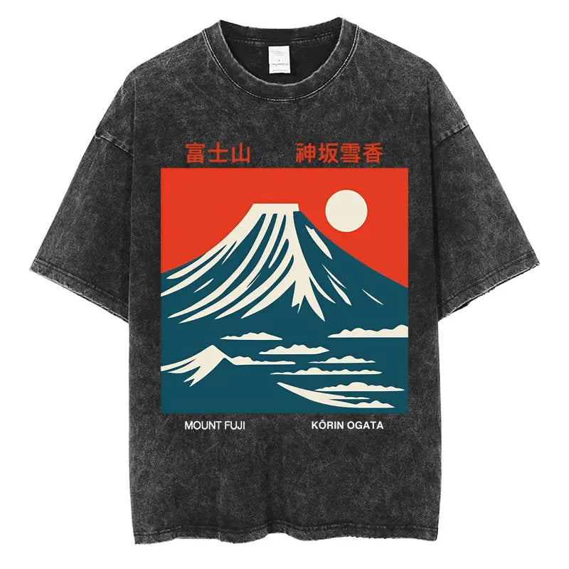 Japanese Tokyo Tokyo Culture Print Washed T Shirt Funny Fashion Vintage Men Women T-shirts Cotton Casual Loose Tees Streetwear