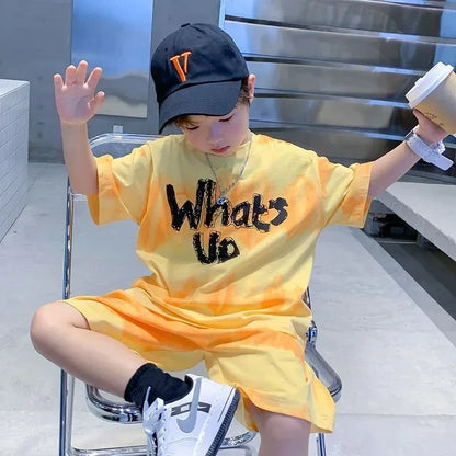 Loose Outfits Children Streetwear what's up 2024 New Boy Summer Quick dry Suit Short Sleeve TShirt + Shorts Two piece Sports Set