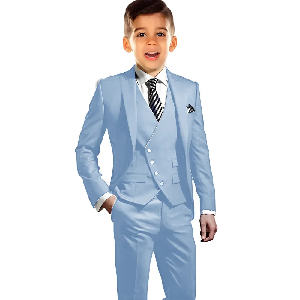 Boys Elegant Peak Lapel Suit Set 3 Pieces Birthday Party Outfit,Autumn Long Sleeve Tuxedo Wedding Guest Clothes,Plus Size Suits