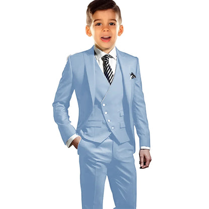 Boys Elegant Peak Lapel Suit Set 3 Pieces Birthday Party Outfit,Autumn Long Sleeve Tuxedo Wedding Guest Clothes,Plus Size Suits