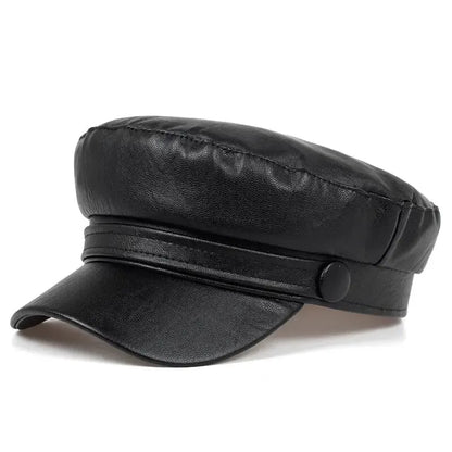 Pu Leathe Solid Color Army Cap Spring and Autumn Outdoor Casual Adult Sun Hats Hip Hop Hat Sunscreen Hat Sports Cap