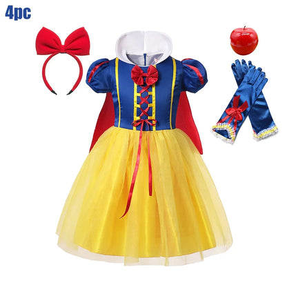 Kids Clothing 2PCS Set Dress+Cloak Snow White Princess Costume Halloween Carnival Cosplay Party Girls Dresses Birthday Party