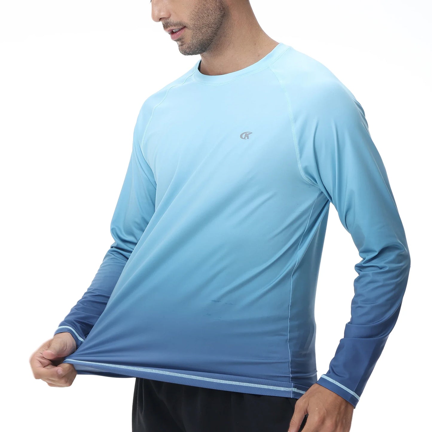 Summer Men's Long Sleeve T-Shirt UPF 50+ Rash Guard Gradient Shirt for Sport Fishing Hiking Workout Outdoor Pullover Shirt