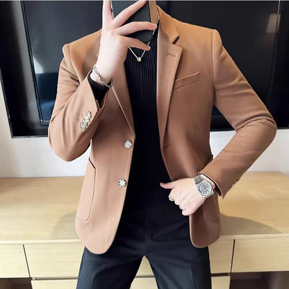 Autumn  Winter New Fine Striped Woolen Suit Jacket Men Casual Business Slim Fit Party Dress Formal Wedding Fashion Suit Coat