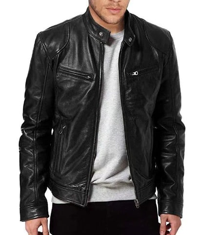Motorcycle Equipment Men's Pu Leather Motorcycle Jacket Stand-up Collar Casual Leather Jacket Black Moto Racing Riding Jacket