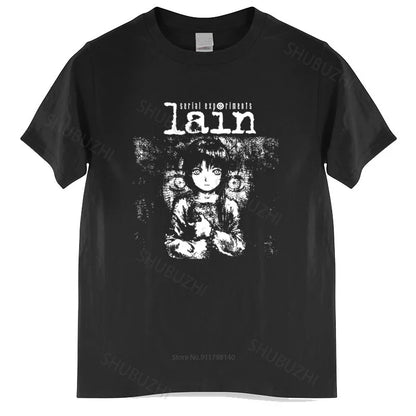 New Arrived Mens t shirt Serial Experiments Lain Tshirt Men Cotton Harajuku Japan Manga Iwakura Tees Homme Black T-shirt