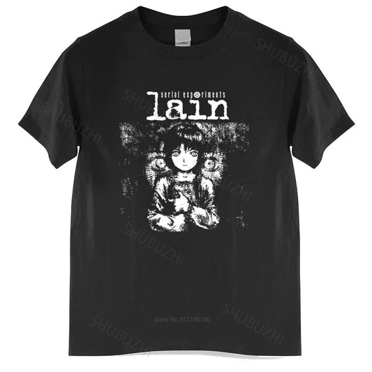 New Arrived Mens t shirt Serial Experiments Lain Tshirt Men Cotton Harajuku Japan Manga Iwakura Tees Homme Black T-shirt