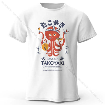 Japanese Octopus Chef Printed 100% Cotton T-Shirt, Soft & Breathable Round Neck Short Sleeve Tee, Unisex Fun & Cultural Style