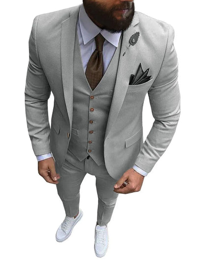 Khaki Men's Suits  Formal Business Notch Lapel Slim Fit Tuxedo Best Man Blazer For Wedding(Blazer+Vest+Pants)