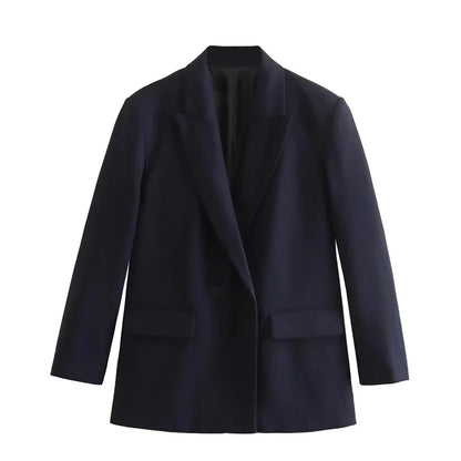 2025 New Women Fashion Double Breasted Plaid Blazer Coat Vintage Long Sleeve Flap Pockets Female Outerwear Chic Vestes Femme
