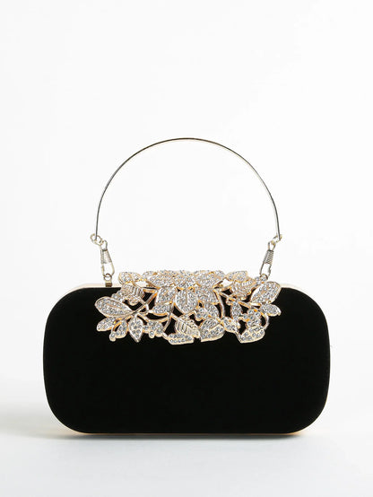 Rhinestone Clutch Bag with Crystal Floral Clasp Women Evening Handbag Formal Party Purse