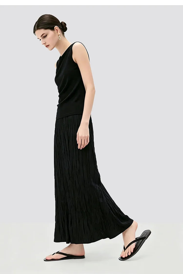 Pleated Women's Skirt 2026 Summer New Elastic Waist Flowy A-Line Midi Skirt Casual Versatile Women's Clothing 12622123