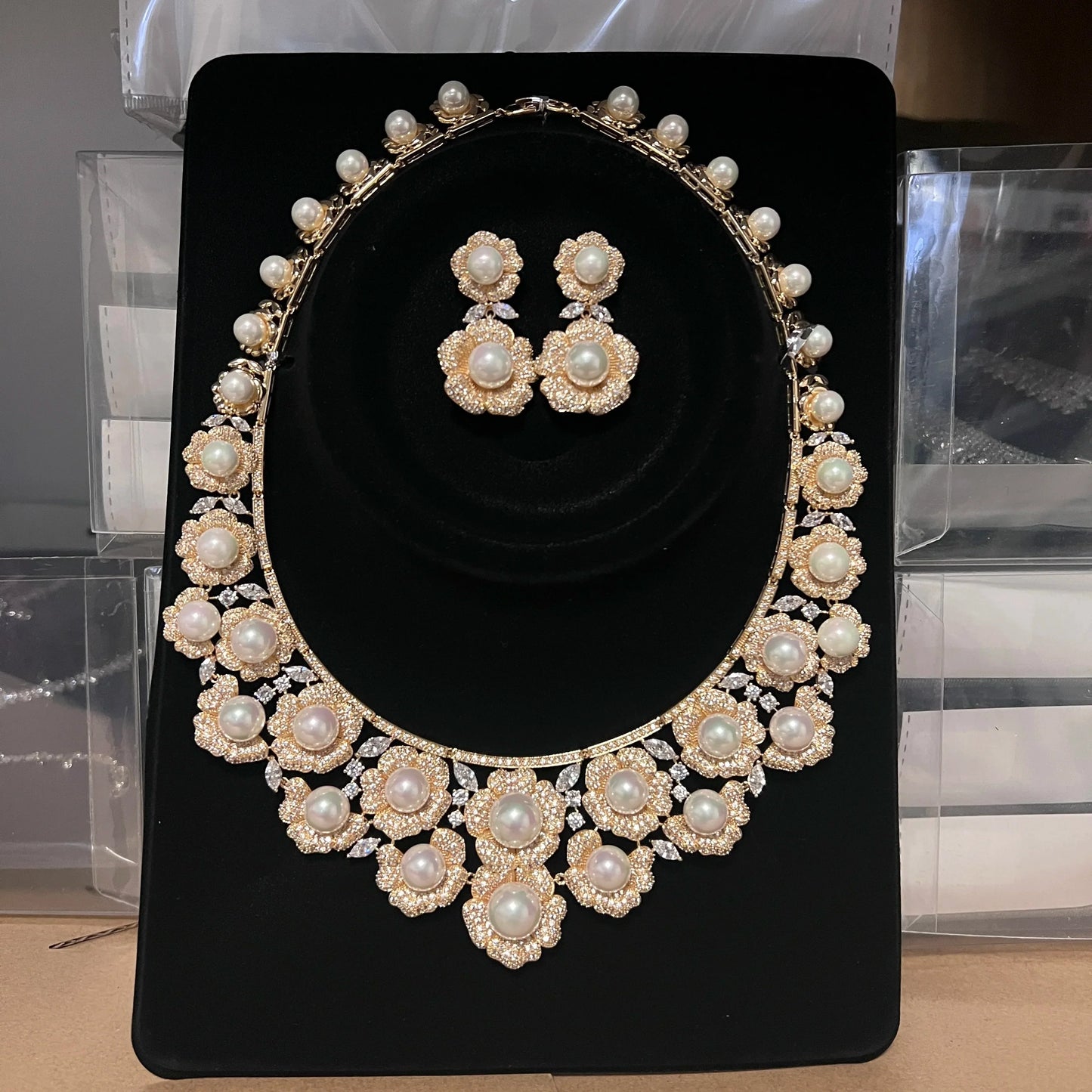 High Quality Zircon Pearls Jewelry sets Luxury Designer Flower Necklace Women Sparkling Dubai Bridal Party Costume Accessories