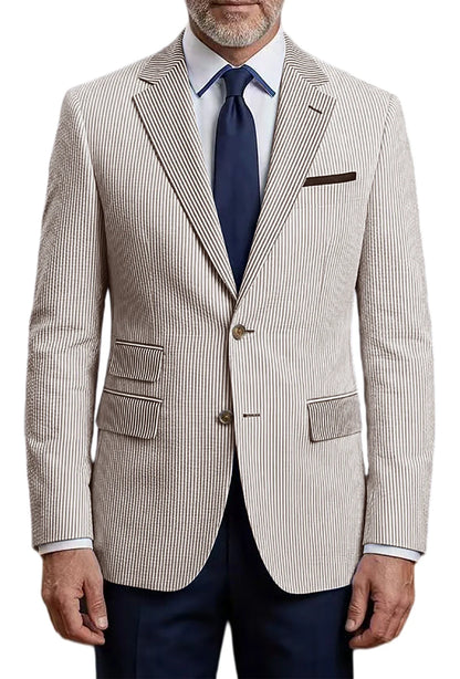 Men's Striped Seersucker Blazer Slim Fit Casual Suit Jacket Formal Business Coat Breathable Spring Summer Streetwear Outerwear