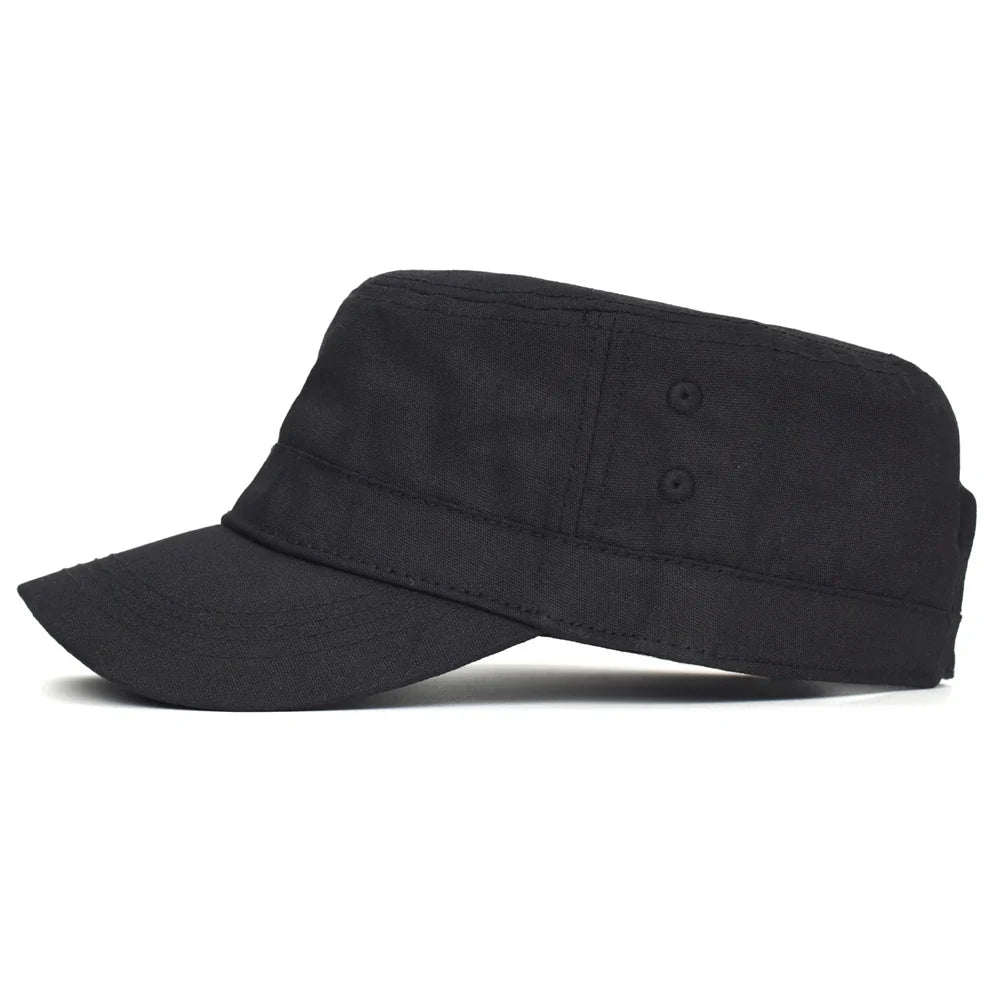 Waxed Canvas Cotton Military Caps Men Waterproof Cadet Army Cap Unique Design Vintage Flat Top Hat