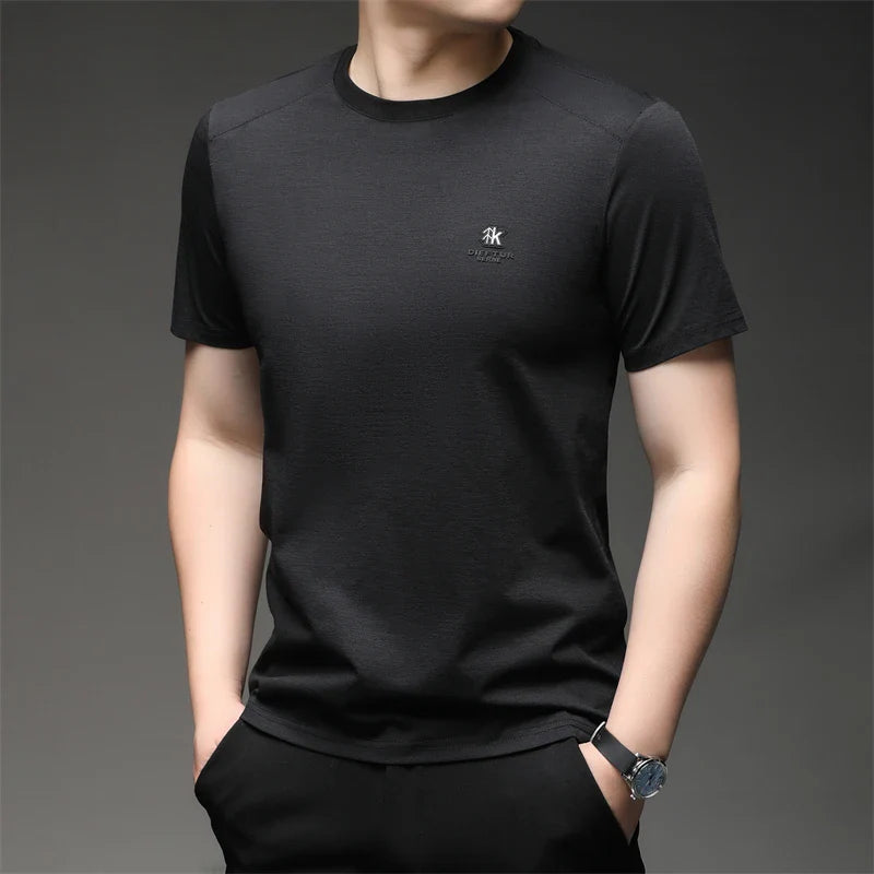2026 New Men's Korean Style Fashion Badge Short Sleeved Sleeve Round Neck T-shirt Casual and Comfortable Summer Versatile Top