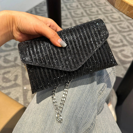 Rhinestones Bag for Women 2024 Mini Purses and Handbags Clutch Wallets Ladies PU Leather Chain Party Evening Shoulder Bag