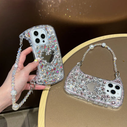 Luxury Bling Rhinestone Hand Bag with Mirror For iphone 17 pro max case 11 12 13 14 15 16 Pro Max Plus Phone Cases For 16 Pro