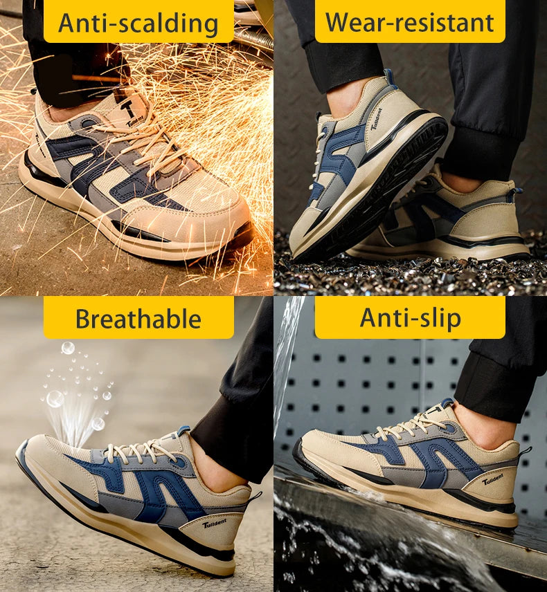 Men's Steel Toe Puncture Proof Anti-skid Work Safety Shoes, Breathable Industrial Construction Sneakers