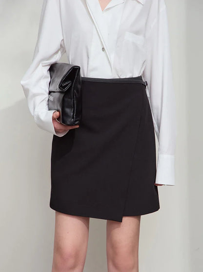 Minimalist Women's Skirt 2025 Spring New Office Lady Versatile Fashion Asymmetric Wrinkle A-line Half-body Skirt 12511092