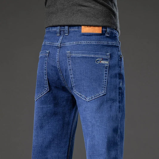 2025 Spring Autumn Men's Straight Jeans Denim Pants Classic Style Business Stretch Casual Trousers Large Size 40 42 44 46