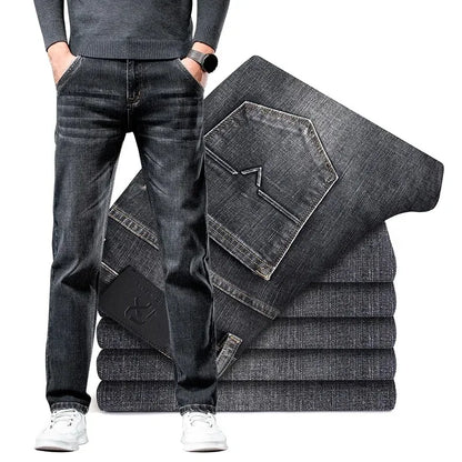 2026 Regular Fit Jeans Classic Style  Spring Summer New Men's Light Blue Stretch Denim Fabric Pants Male Brand