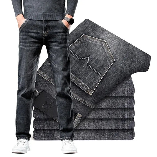 2026 Regular Fit Jeans Classic Style  Spring Summer New Men's Light Blue Stretch Denim Fabric Pants Male Brand