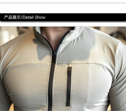 Quick Drying Clothes Men Autumn Sports T-shirt Stand Neck Loose Long Sleeved Outdoor Running Tracksuit Breathable Half Zip Top