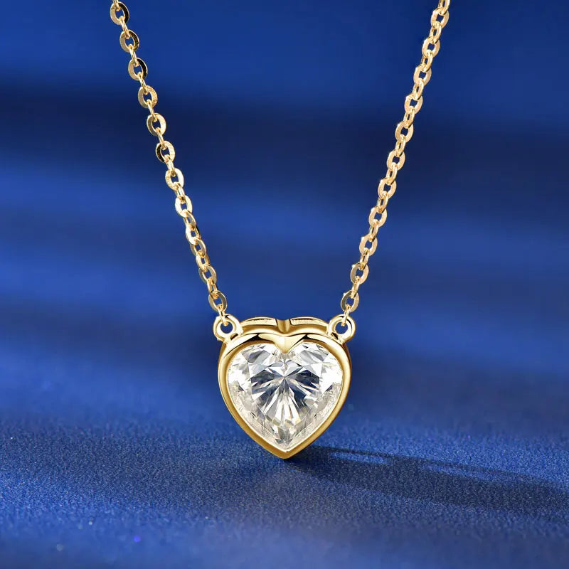 Certified 2.0CT Heart Cut Moissanite Pendant Necklace 925 Sterling Silver Necklaces for Valentine's Day Jewelry Gift