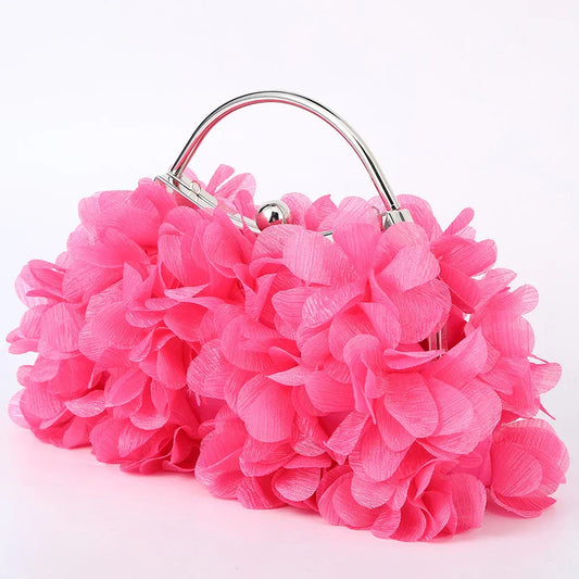 Flower Evening Clutch Purse Sweet Style Floral Wedding Romantic Bridal Handbag Metal Handle Banquet Dinner Dress Bags with Chain