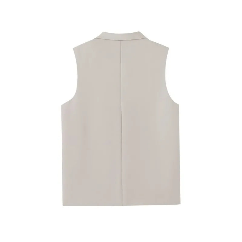 Summer Suit Vest Turn Down Collar Single-breasted Male Waist Sleeveless Pocket Versatile Business Casual Man Coat
