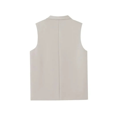 Summer Suit Vest Turn Down Collar Single-breasted Male Waist Sleeveless Pocket Versatile Business Casual Man Coat