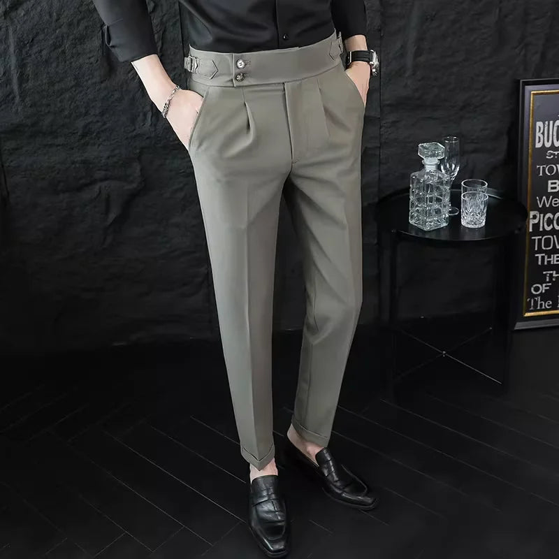 Italian Style Neapolitan High-waisted Suit Pants High Quality Fashion Men's Slim Fit Business Office Social Wedding Trousers