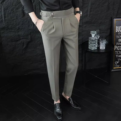 Italian Style Neapolitan High-waisted Suit Pants High Quality Fashion Men's Slim Fit Business Office Social Wedding Trousers