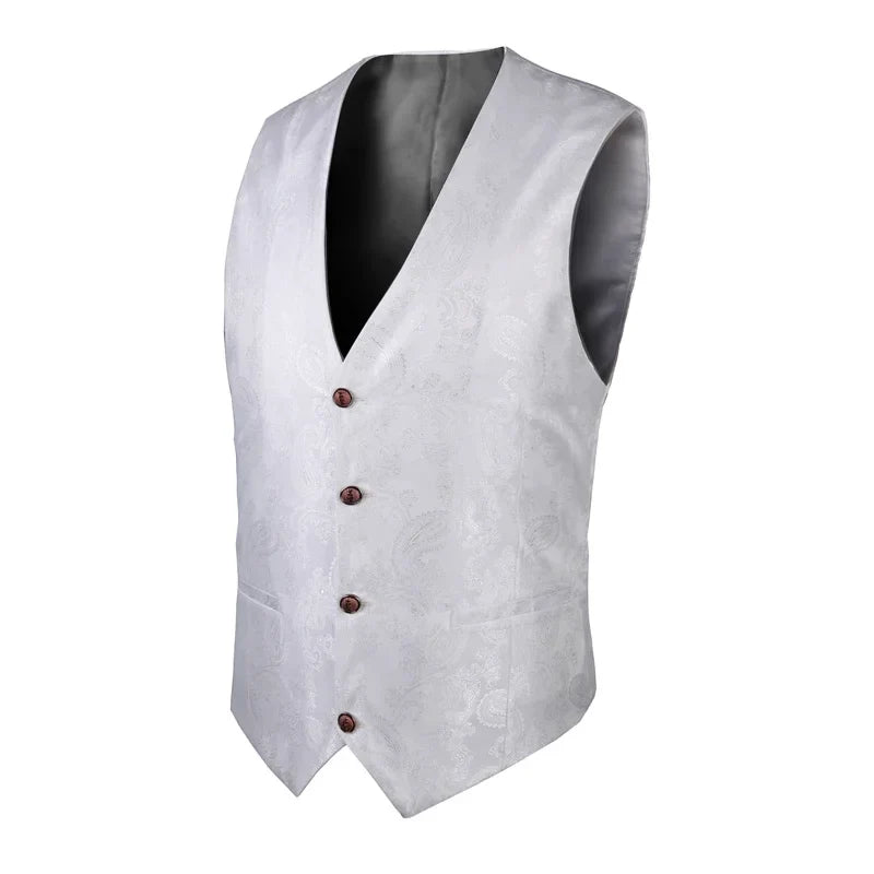 2025 New High-end V-neck Jacquard Black Vest for Men, White Sleeveless Waistcoat, Silver Billiards Uniform ,male Magician Vests