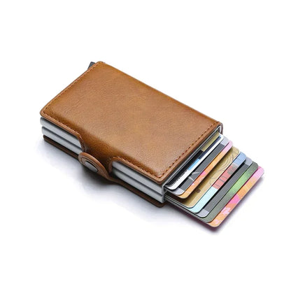 DIENQI-Carbon Credit Card Holder Men Wallet RFID PU Leather Metal Hasp Wallet Male Purse Minimalist Gifts for Men Carteiras