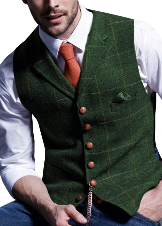 Men's Vests Tweed Suit Business Clothing for Men Striped Waistcoat Punk Vest Groomman Wedding Brwon Black Grey Jacket Bleazer
