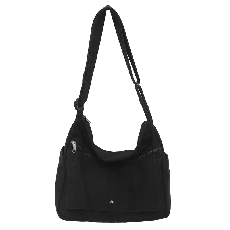 Solid Color Canvas Shoulder Bags Women 100% Cotton Satchels Korea Style Cloth Messenger Bags Large Crossbody Bags Book Packages