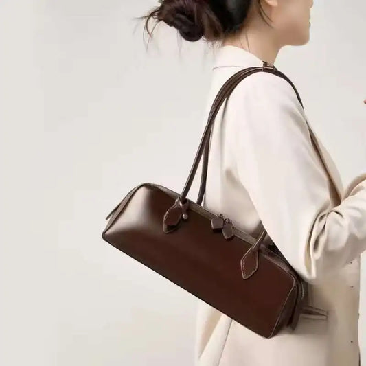 Vintage Long Shoulder Bag Women Shoulder Bag Luxury Cowhide Ladies Handbag Female Commuter Shopping Underarm Bag
