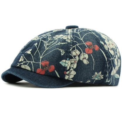 Beret Cap Spring Summer Autumn Men Women Cap Male Female Floral Artist Painter Beret Hat Denim Flat Cap Octagonal Berets