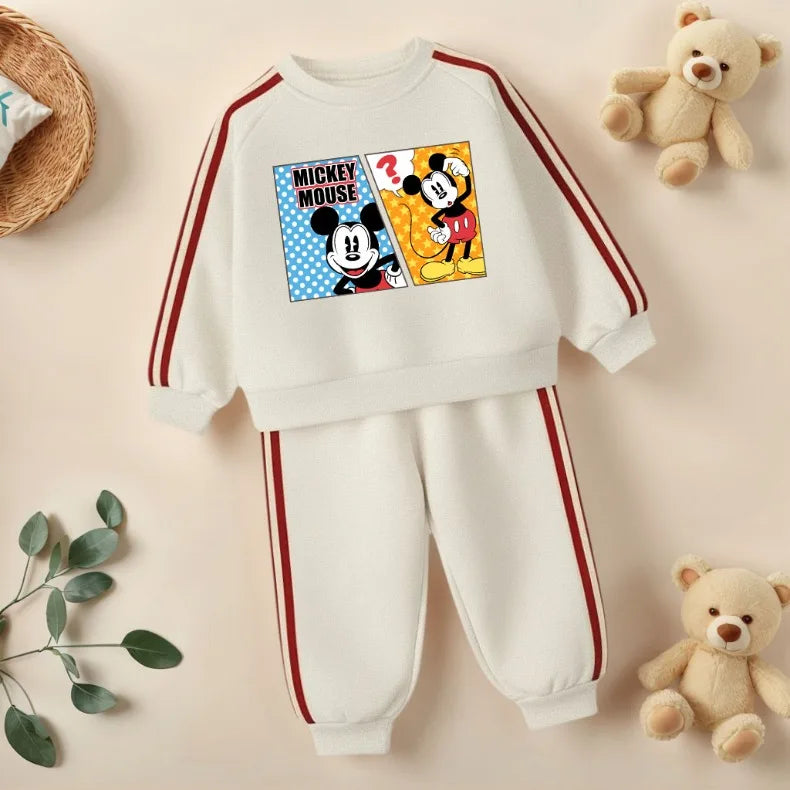 2026 Spring Cartoon Printed Children's Casual Sweatshirts Sets Boys O Neck Hoodies Long Pant Two Piece Suit Girls Tracksuit New
