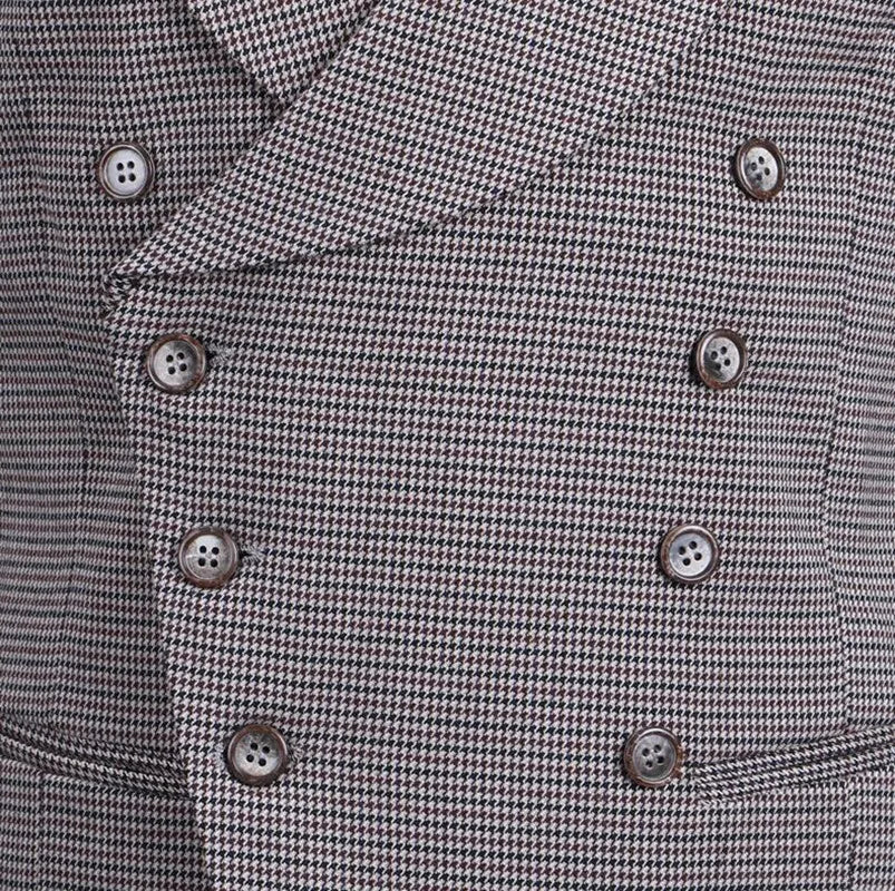 Suits Vest For Men Gray Houndstooth With Lapel Collar Double Breasted Retro Steampunk  Business Vest